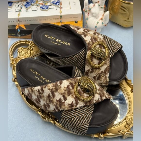 🆕 KURT GEIGER LONDON 🧿 NWOB Chelsea Drench Cross Strap Sandal, Brown Sz US 7 - Picture 10 of 16